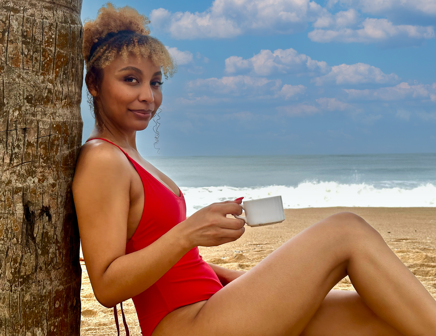 Drinking tea by the beach in Africa.